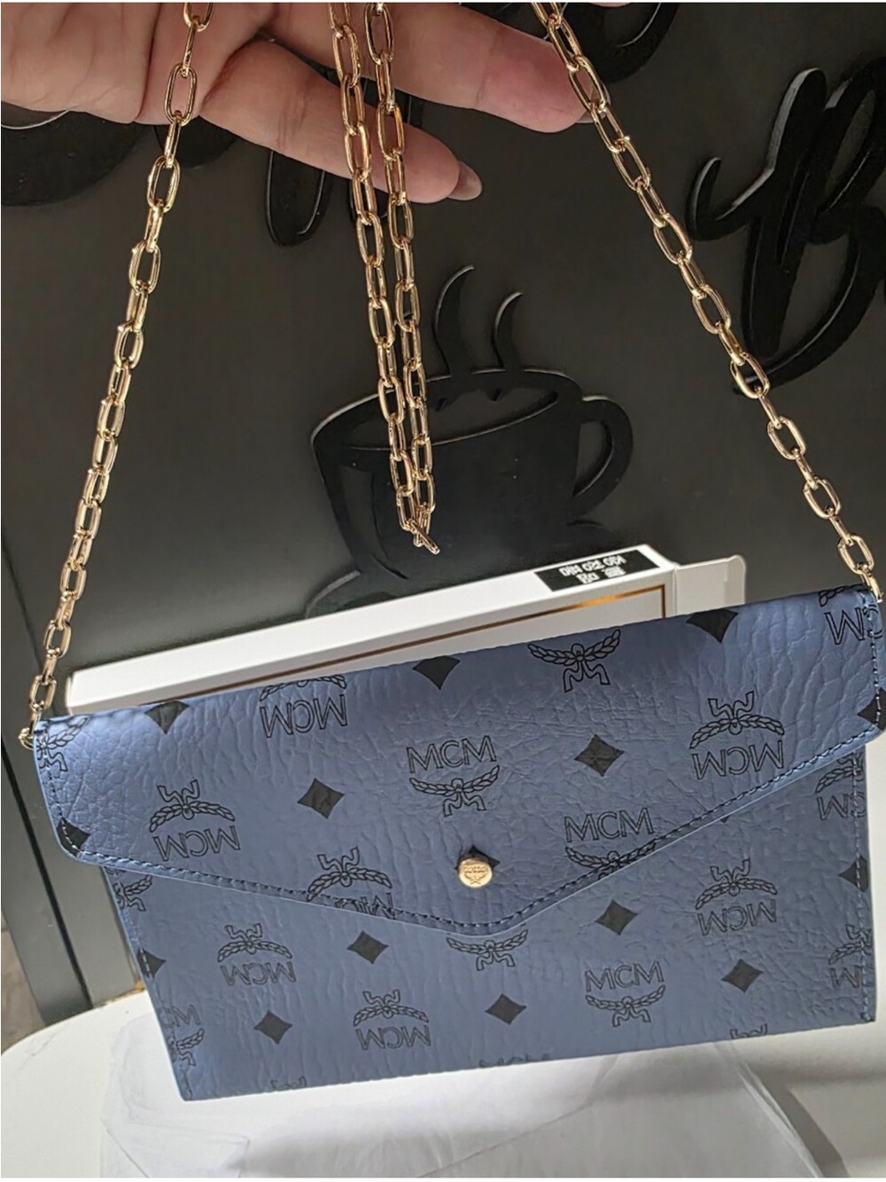 MCM Blue Logo Envelope Clutch NIB with Chain 💙🎀 - Picture 3 of 10